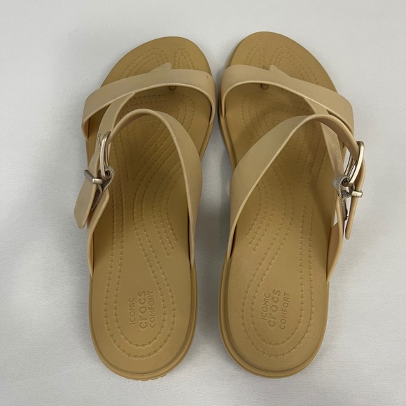 Crocs Tulum Toe Post Womens 10 Neutral Tan Beige Thong Flip Flop Sandals 207201 - Picture 8 of 10